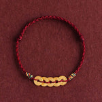 Buddha Stones Five Copper Coins Design Braided String Protection Bracelet Anklet