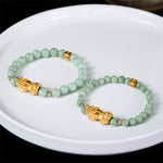 Buddha Stones Golden Pi Xiu Charm Jade Luck Prosperity Beaded Bracelet