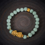 Buddha Stones Golden Pi Xiu Charm Jade Luck Prosperity Beaded Bracelet
