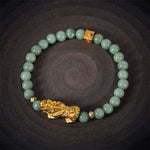 Buddha Stones Golden Pi Xiu Charm Jade Luck Prosperity Beaded Bracelet