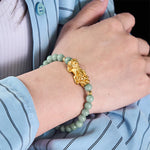 Buddha Stones Golden Pi Xiu Charm Jade Luck Prosperity Beaded Bracelet