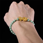 Buddha Stones Golden Pi Xiu Charm Jade Luck Prosperity Beaded Bracelet