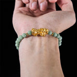 Buddha Stones Golden Pi Xiu Charm Jade Luck Prosperity Beaded Bracelet
