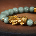 Buddha Stones Golden Pi Xiu Charm Jade Luck Prosperity Beaded Bracelet
