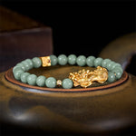 Buddha Stones Golden Pi Xiu Charm Jade Luck Prosperity Beaded Bracelet