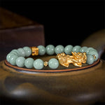 Buddha Stones Golden Pi Xiu Charm Jade Luck Prosperity Beaded Bracelet