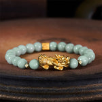 Buddha Stones Golden Pi Xiu Charm Jade Luck Prosperity Beaded Bracelet