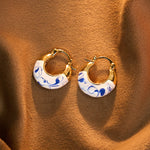 Buddha Stones Copper Plated 18k Gold Enamel Glaze Healing Luck U-shaped Earrings