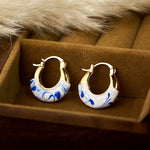 Buddha Stones Copper Plated 18k Gold Enamel Glaze Healing Luck U-shaped Earrings