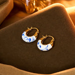 Buddha Stones Copper Plated 18k Gold Enamel Glaze Healing Luck U-shaped Earrings