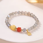 Buddha Stones Natural Moonstone Lotus Love Charming Bracelet