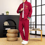Buddha Stones 2Pcs Tang Suit Bamboo Frog-Button Men's Long Sleeve Shirt Pants Clothing Set
