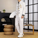 Buddha Stones 2Pcs Tang Suit Bamboo Frog-Button Men's Long Sleeve Shirt Pants Clothing Set