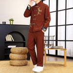 Buddha Stones 2Pcs Tang Suit Bamboo Frog-Button Men's Long Sleeve Shirt Pants Clothing Set