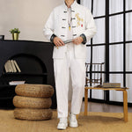 Buddha Stones 2Pcs Tang Suit Bamboo Frog-Button Men's Long Sleeve Shirt Pants Clothing Set