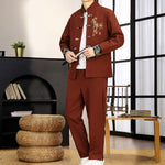 Buddha Stones 2Pcs Tang Suit Bamboo Frog-Button Men's Long Sleeve Shirt Pants Clothing Set