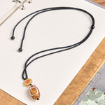Buddha Stones Tibetan Agate Carved God of Wealth Nine-eye Dzi Bead Blessing Necklace Pendant
