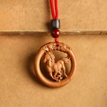 FREE Today: Ward Off Evil Spirits Peach Wood Chinese Zodiac Year Of The Horse Necklace Pendants