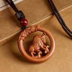 FREE Today: Ward Off Evil Spirits Peach Wood Chinese Zodiac Year Of The Horse Necklace Pendants