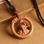 FREE Today: Ward Off Evil Spirits Peach Wood Chinese Zodiac Year Of The Horse Necklace Pendants