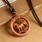 FREE Today: Ward Off Evil Spirits Peach Wood Chinese Zodiac Year Of The Horse Necklace Pendants