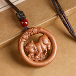 FREE Today: Ward Off Evil Spirits Peach Wood Chinese Zodiac Year Of The Horse Necklace Pendants