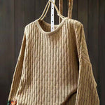 Buddha Stones Winter Patchwork Design Long Sleeve Crew Neck Women's Cotton Sweater