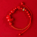 Buddha Stones Year of the Horse Natural Cinnabar Fu Character Lucky Bag Blessing Bracelet