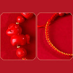 Buddha Stones Year of the Horse Natural Cinnabar Fu Character Lucky Bag Blessing Bracelet