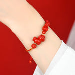 Buddha Stones Year of the Horse Natural Cinnabar Fu Character Lucky Bag Blessing Bracelet