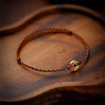 Buddha Stones Handmade Copper Coins Charm Connection Braided String Adjustable Bracelet Anklet