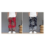 Buddha Stones Summer Dragon Drawstring Design Cotton Linen Men's Harem Pants With Pockets
