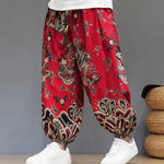 Buddha Stones Summer Dragon Drawstring Design Cotton Linen Men's Harem Pants With Pockets