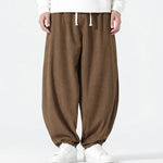 Buddha Stones Fall Solid Color Corduroy Men's Harem Pants With Pockets