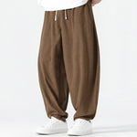 Buddha Stones Fall Solid Color Corduroy Men's Harem Pants With Pockets