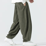 Buddha Stones Fall Solid Color Corduroy Men's Harem Pants With Pockets