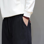 Buddha Stones Winter Solid Color Fleece-lined Men's Cotton Linen Pants With Pockets