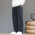 Buddha Stones Winter Solid Color Fleece-lined Men's Cotton Linen Pants With Pockets