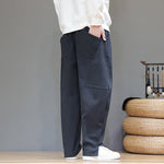 Buddha Stones Winter Solid Color Fleece-lined Men's Cotton Linen Pants With Pockets