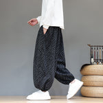 Buddha Stones Fall Texture Drawstring Design Corduroy Cotton Linen Men's Harem Pants With Pockets