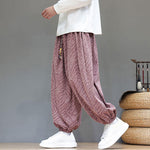 Buddha Stones Fall Texture Drawstring Design Corduroy Cotton Linen Men's Harem Pants With Pockets