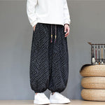 Buddha Stones Fall Texture Drawstring Design Corduroy Cotton Linen Men's Harem Pants With Pockets