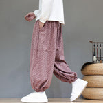 Buddha Stones Fall Texture Drawstring Design Corduroy Cotton Linen Men's Harem Pants With Pockets