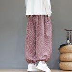 Buddha Stones Fall Texture Drawstring Design Corduroy Cotton Linen Men's Harem Pants With Pockets