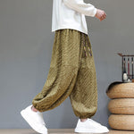 Buddha Stones Fall Texture Drawstring Design Corduroy Cotton Linen Men's Harem Pants With Pockets