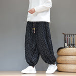 Buddha Stones Fall Texture Drawstring Design Corduroy Cotton Linen Men's Harem Pants With Pockets