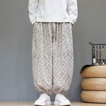 Buddha Stones Fall Texture Drawstring Design Corduroy Cotton Linen Men's Harem Pants With Pockets