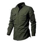 Buddha Stones Solid Color Men's Stand Collar Long Sleeve Shirt With Pockets