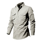 Buddha Stones Solid Color Men's Stand Collar Long Sleeve Shirt With Pockets