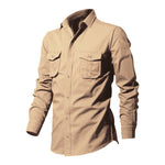 Buddha Stones Solid Color Men's Stand Collar Long Sleeve Shirt With Pockets